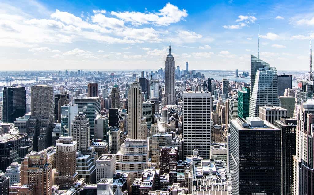 Skyline of New York City with Empire State Building.
